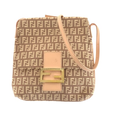 FENDI フェンディ ズッキーノ ベージュ ベビーピンク ゴールド金具 キャンバス ショルダーバッグ ポシェット 601165 【中古】