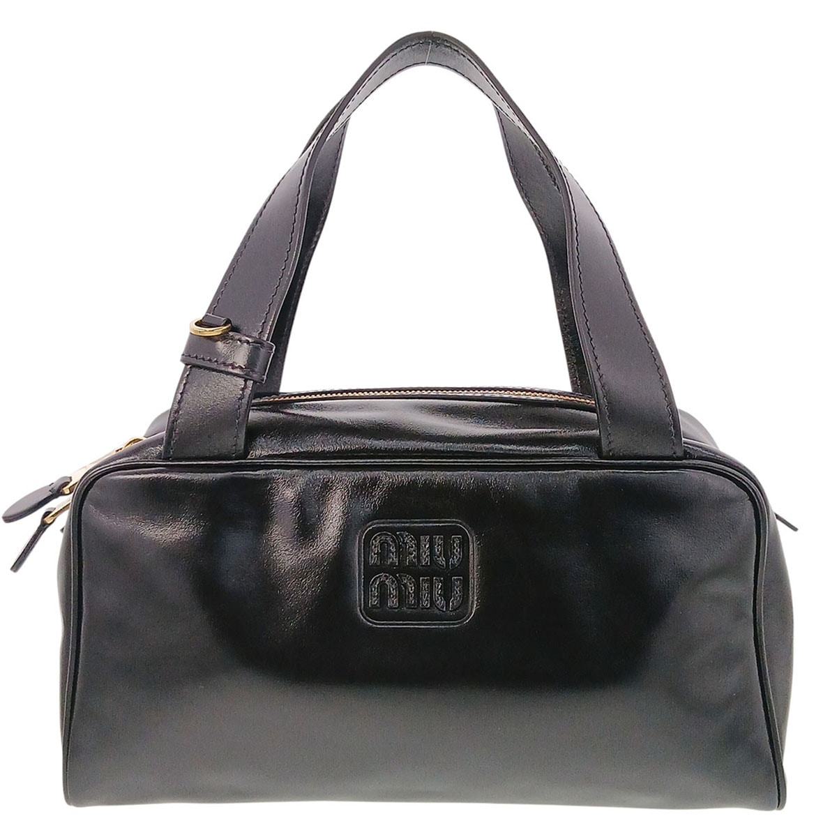 MIUMIU ミュウミュウ ボーリング レザーハンドバッグ 5BB182 ブラック レディース【中古】