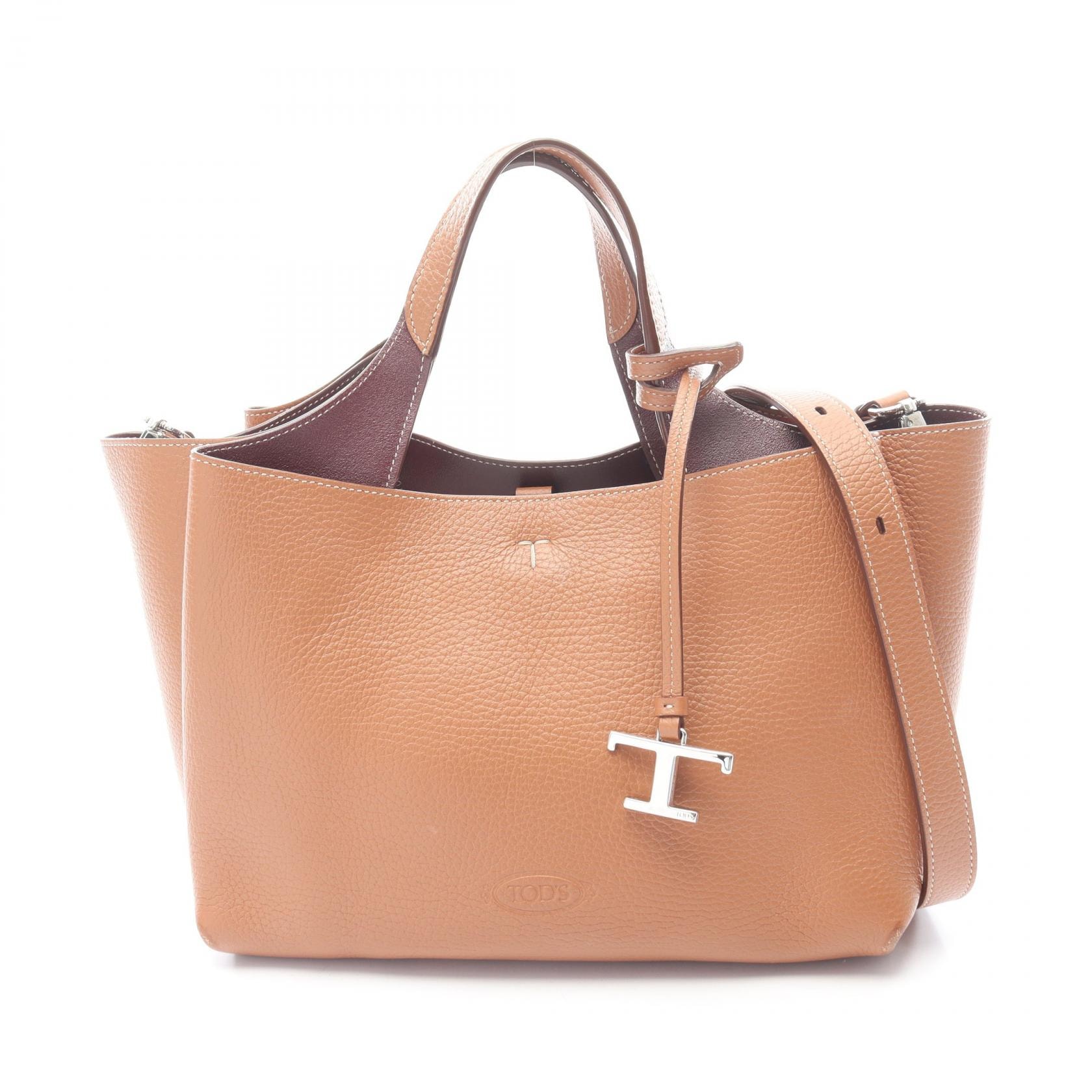 トッズ TOD'S Tタイムレス ミニ 2WAY ハンドバッグ バッグ レザー レディース ブラウン系 【中古】