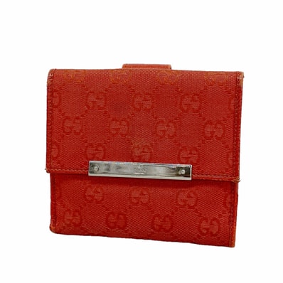 【6ie6927】グッチ 財布 GGキャンバス 112664 キャンバス レッド シルバー金具【中古】レディース