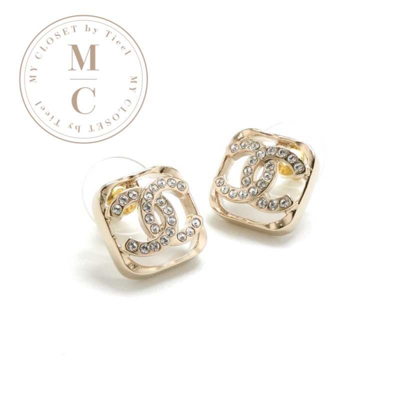 シャネル CHANEL ピアス イヤリング ゴールド ココマーク ラインストーン スクエア