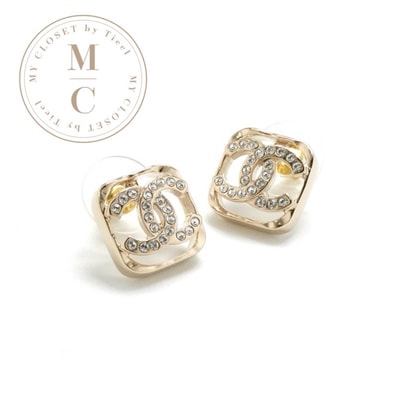 シャネル CHANEL ピアス イヤリング ゴールド ココマーク ラインストーン スクエア