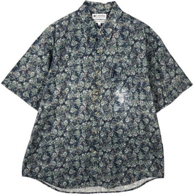古着 90~00年代 コロンビア Columbia 魚柄 総柄 半袖 ボタンダウンシャツ メンズL相当 ヴィンテージ/eaa641469