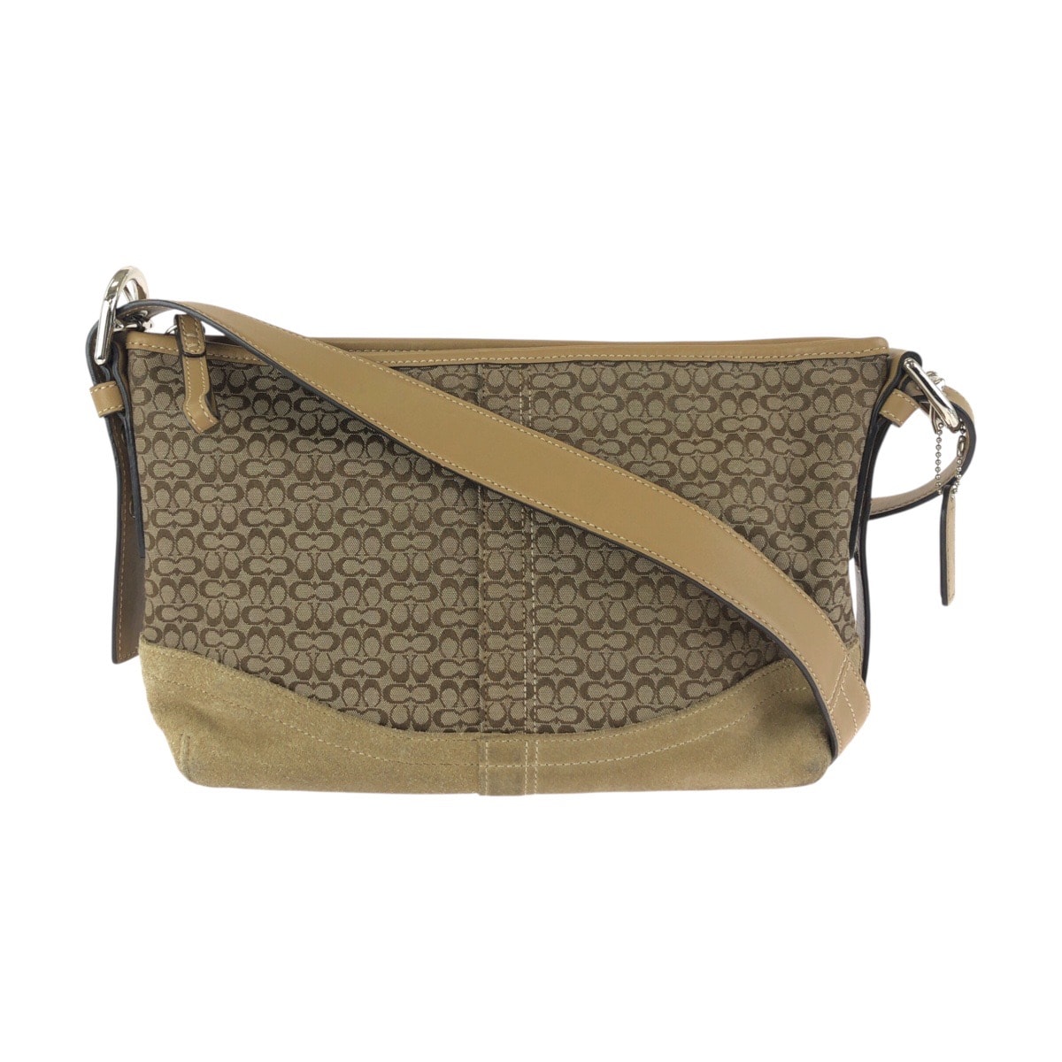 COACH コーチ ミニシグネチャー ベージュ ブラウン シルバー金具 キャンバス レザー/ ショルダーバッグ メッセンジャーバッグ 602340 【中古】