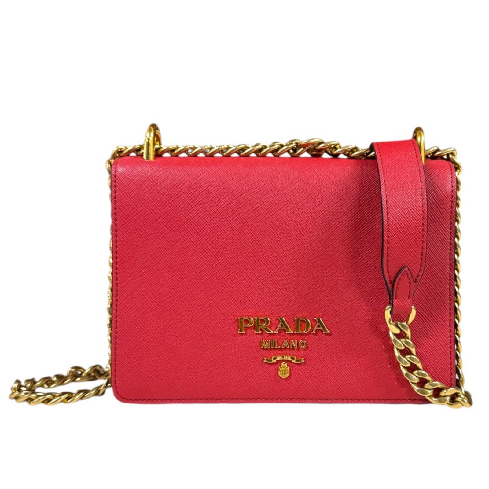 プラダ サフィアーノ ショルダーバッグ レザー レッド レディース PRADA  中古