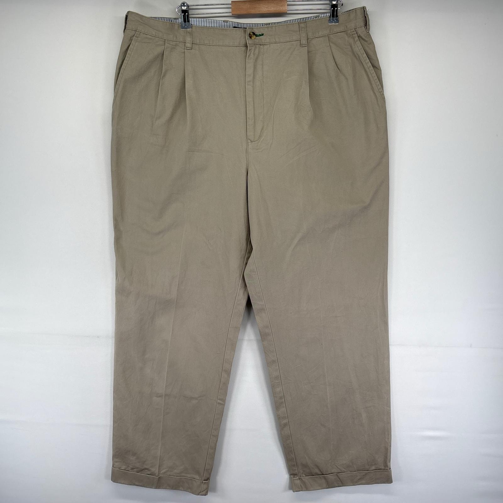 古着 トミーヒルフィガー TOMMY HILFIGER パンツ ワンポイントロゴ ツータック 大きいサイズ チノパン W42 L32 ベージュ系 メンズ
