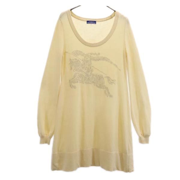 BURBERRY BLUE LABEL バーバリーブルーレーベル 三陽商会 ウールブレンド 長袖 ニット ワンピース 38 アイボリー