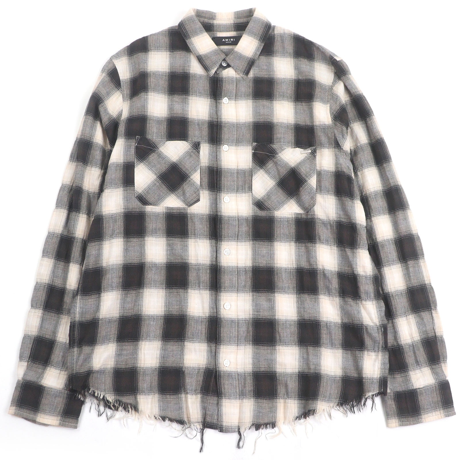 極美品 アミリ 長袖シャツ アイボリー ブラック メンズ 48