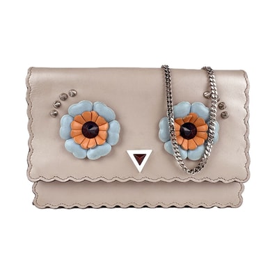 フェンディ FENDI チェーンウォレット レザー/メタル ベージュ レディース 8M0346-9JQ【中古】 z7875