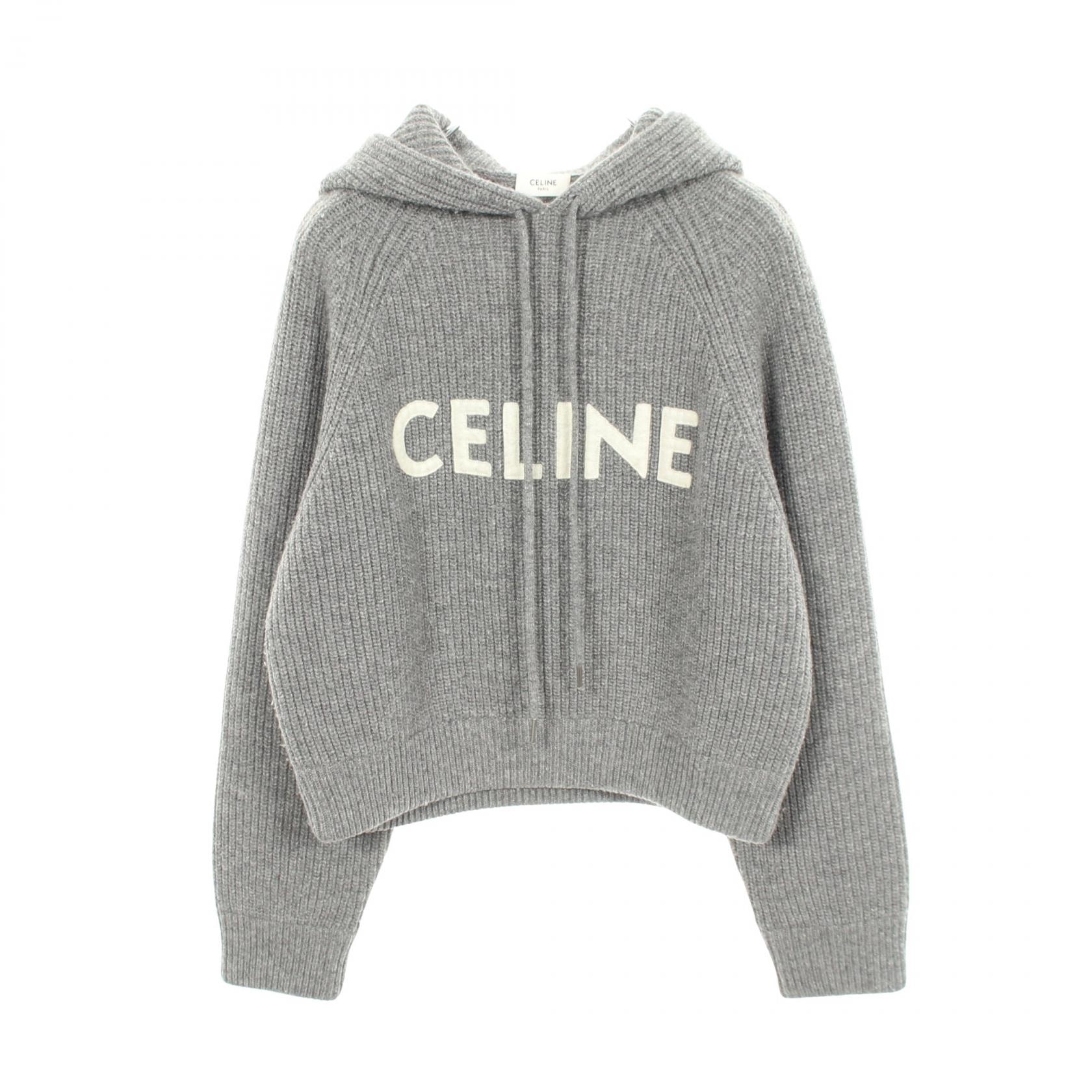 セリーヌ CELINE ロゴ ニット パーカー 衣料品 トップス ウール レディース グレー系 2A36T423P 【中古】