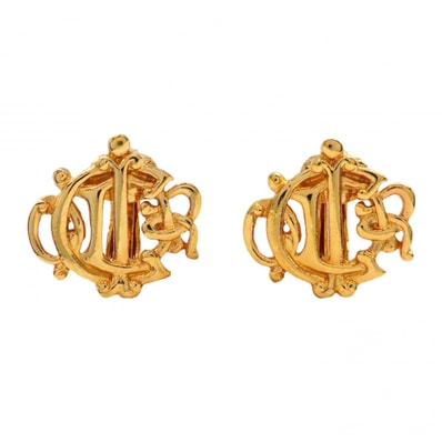 【6jcb0891-k】クリスチャンディオール イヤリング エンブレム GPメッキ ゴールド【中古】レディース