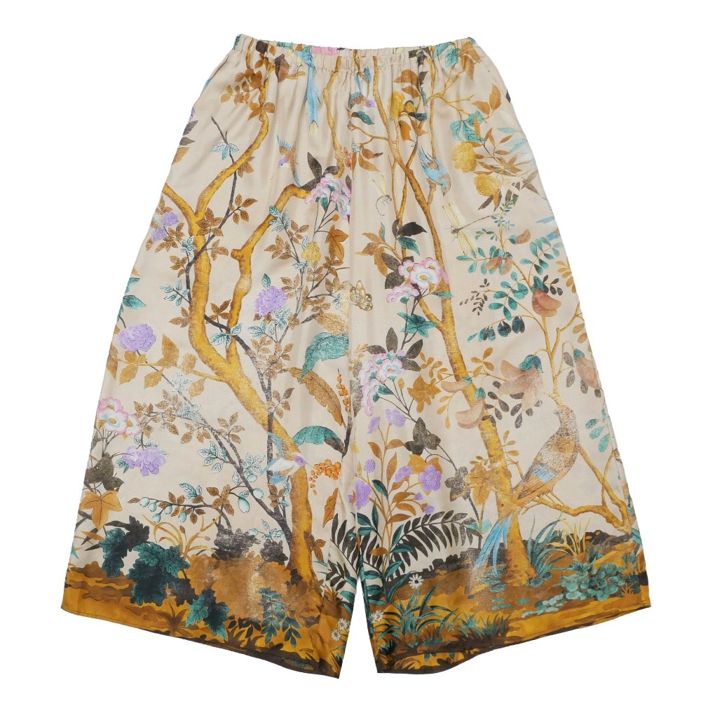 ■美品■GUCCI グッチ ワイドパンツ サイズ42 シルクサテン 総柄 クロップド イタリア製 ブランド古着【中古】20260522/RA9506