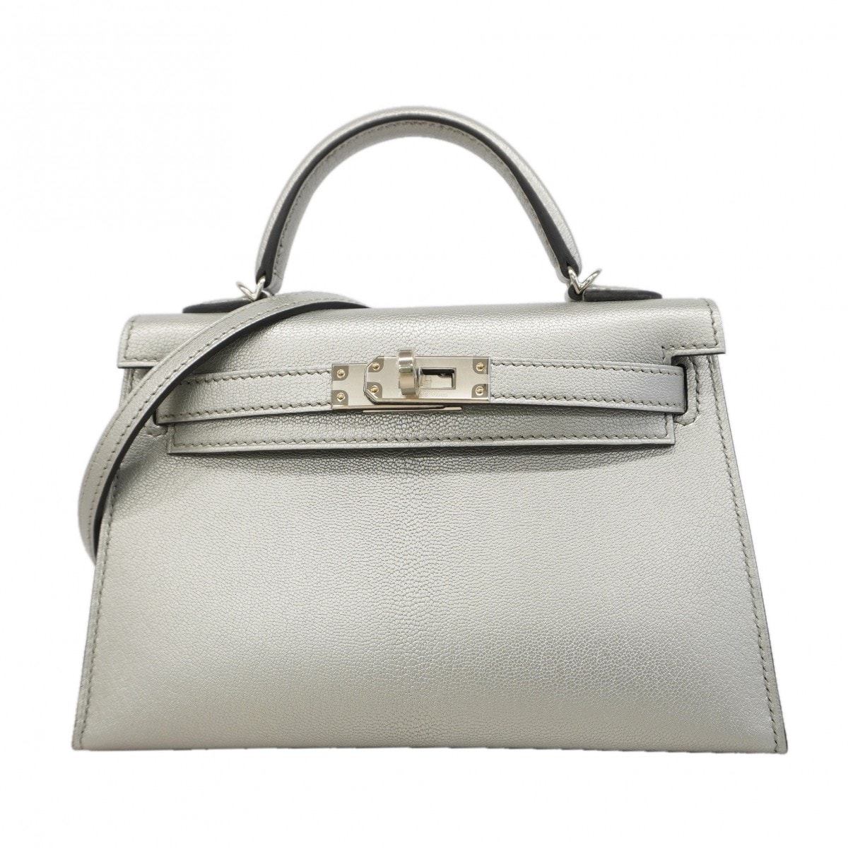 ★SALE【6gc2478-g】エルメス ハンドバッグ ミニケリー2 シェブルシャムキラ アルジャン シルバー金具 G刻印 2wayバッグ【中古】レディース