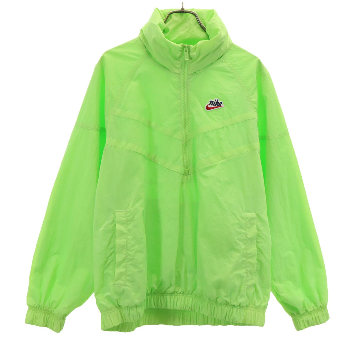 NIKE ナイキ ハーフジップ ナイロンジャケット S 黄緑 プルオーバー 裏メッシュ