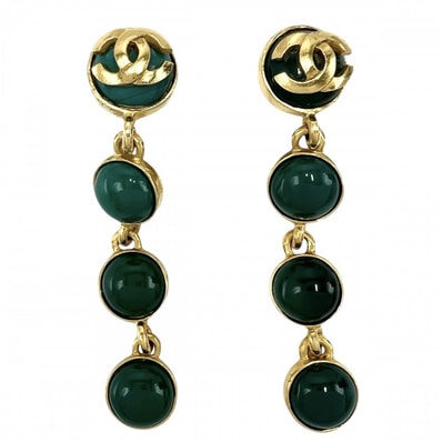 CHANEL シャネル イヤリング ココマーク ヴィンテージ アクセサリー スイング GP カラーストーン 95A ゴールド グリーン 緑 レディース 約35.8g 1995年【中古品】
