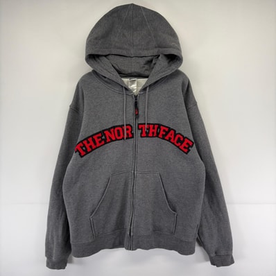 古着 ザ・ノースフェイス THE NORTH FACE パーカー フルジップ フーディ ロゴ スウェット 裏起毛 M グレー系 メンズ