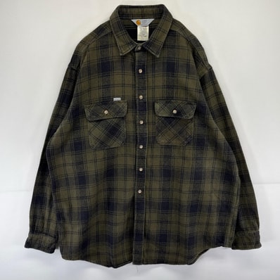 古着 カーハート Carhartt USA製 長袖シャツ ネルシャツ シャモアシャツ 大きいサイズ チェック 2XL グリーン系 メンズ