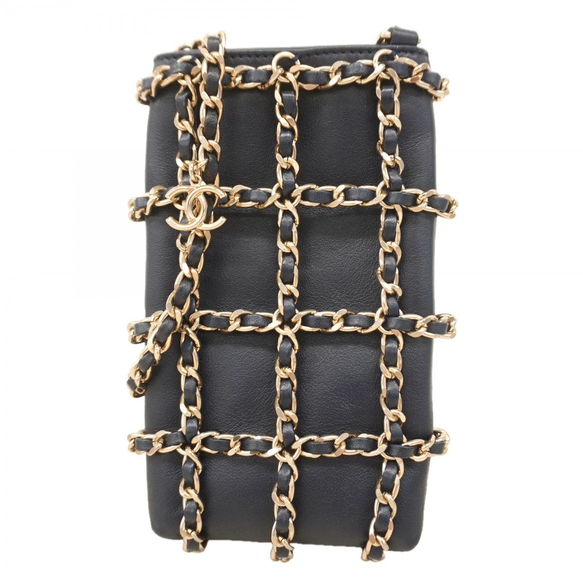 【6dc2601】シャネル ショルダーバッグ チェーンショルダー ラムスキン ネイビー シャンパンゴールド金具【中古】レディース