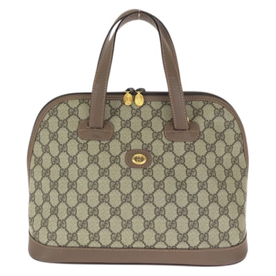 美品 GUCCI グッチ ヴィンテージ オールドグッチ ドーム サッチェルバッグ ベージュ ブラウン ゴールド金具 GGスプリームキャンバス レザー/ トートバッグ ハンドバッグ 601706 【中古】