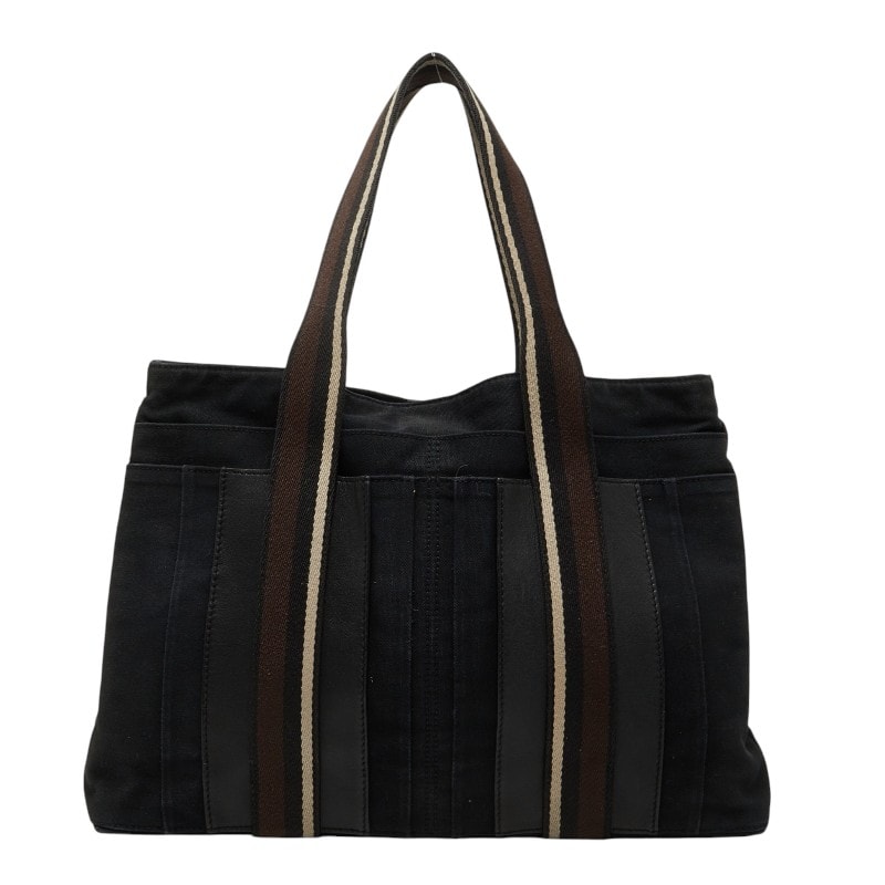 エルメス トロカホリゾンタルMM トートバッグ ブラック キャンバス レザー レディース HERMES 【中古】