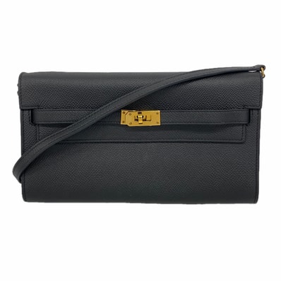 【6ib1674】エルメス ショルダーウォレット ケリーウォレットトゥーゴー ヴォーエプソン ブラック ゴールド金具 Z刻印【中古】レディース