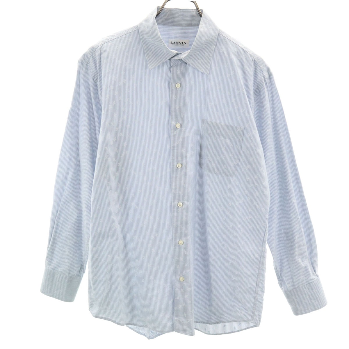 LANVIN LA COLLECTION ランバンコレクション 日本製 ストライプ柄 長袖 コットンシャツ L ブルー系