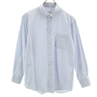 LANVIN LA COLLECTION ランバンコレクション 日本製 ストライプ柄 長袖 コットンシャツ L ブルー系