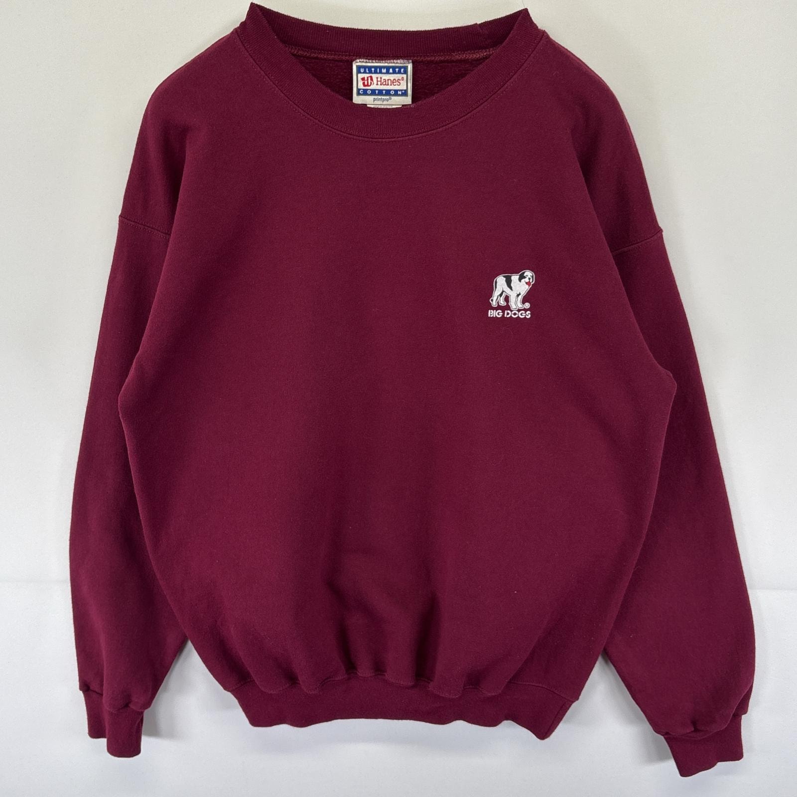 古着 ヘインズ Hanes スウェット トレーナー プルオーバー クルーネック BIG DOGS ワンポイントロゴ プリント M レッド メンズ