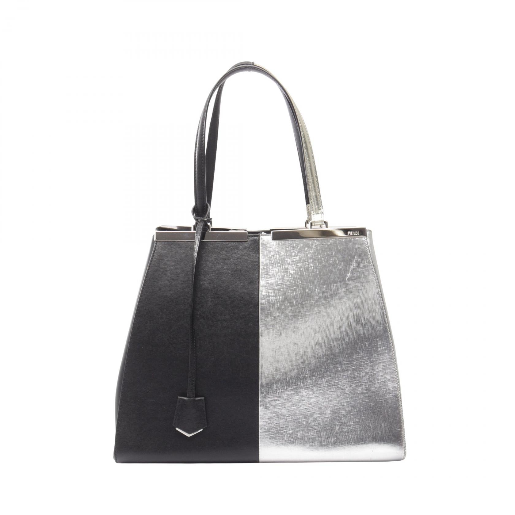 フェンディ FENDI トロワジュール トートバッグ バッグ レザー レディース ブラック系 / シルバー系 8BH272 【中古】