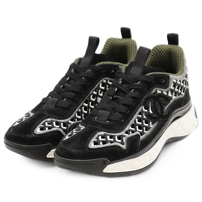【極美品】CHANEL シャネル ローカットスニーカー G37617 スウェード x メッシュ マトラッセソール シグネチャー COCOマーク ロゴ エンブロイダリー 刺繍 シューズ 靴 レディース サイズ 37 ブラック マルチカラー イタリア製