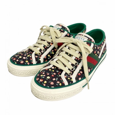【6ape011】グッチ スニーカー 36 LIBERTY テニス 1977 キャンバス ブラック【中古】レディース