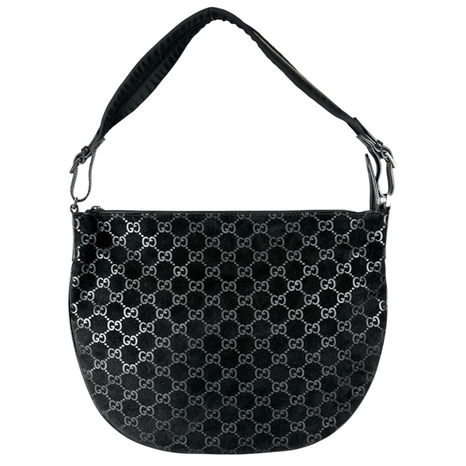 美品 GUCCI グッチ ショルダーバッグ スウェード ブラック レディース GG柄【中古】