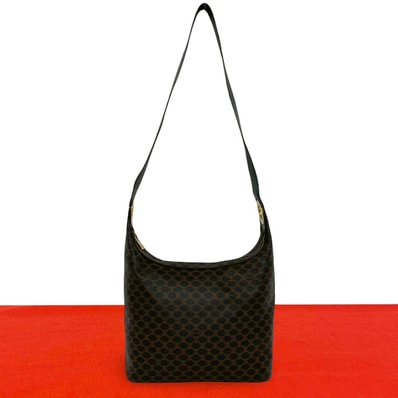 CELINE セリーヌ マカダム ブラゾン 柄 ロゴ リング 金具 レザー PVC ショルダーバッグ ブラウン
32233