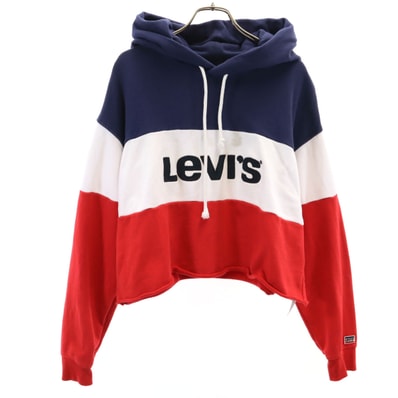 Levi's リーバイス 長袖 クロップド スウェットパーカー S ネイビー