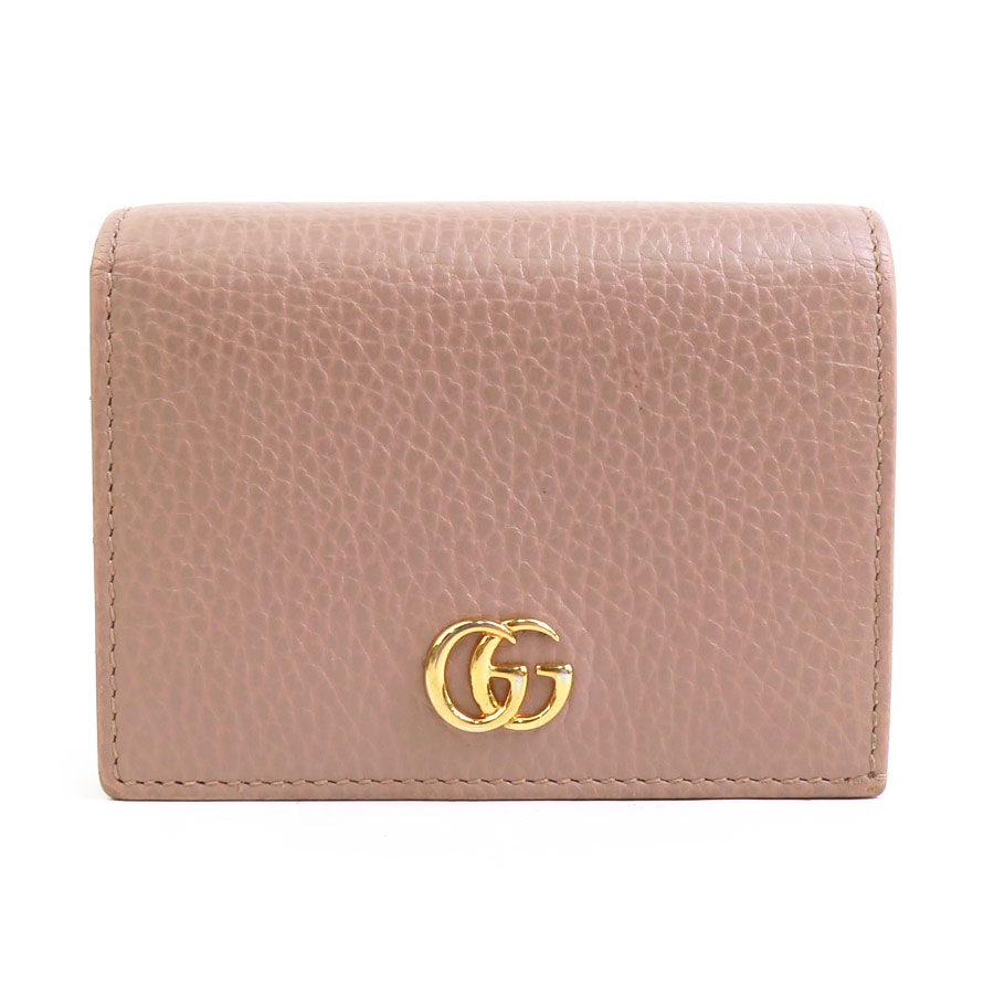 グッチ GUCCI 二つ折り財布 GGマーモント レザー ベージュ ユニセックス 456126【中古】 h30423g