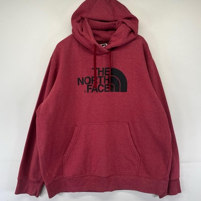 古着 ザ・ノースフェイス THE NORTH FACE スウェット プリントロゴ フーディ パーカー 大きいサイズ 2XL レッド系 メンズ