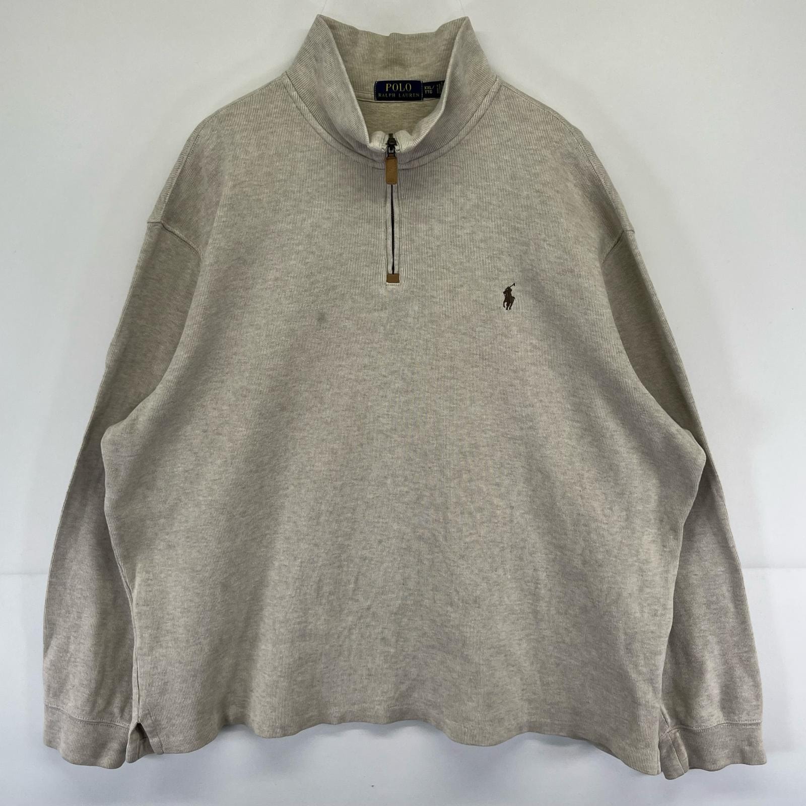 古着 ポロ・ラルフローレン POLO RALPH LAUREN ニット ハーフジップ 大きいサイズ トレーナー ワンポイント 2XL  ベージュ系 メンズ