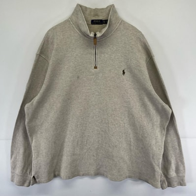 古着 ポロ・ラルフローレン POLO RALPH LAUREN ニット ハーフジップ 大きいサイズ トレーナー ワンポイント 2XL ベージュ系 メンズ