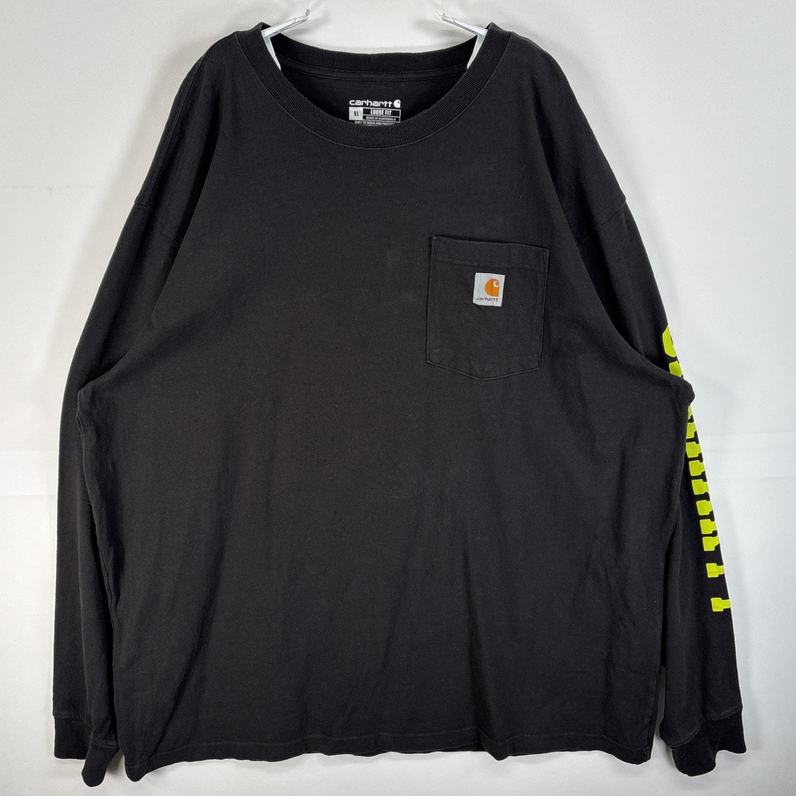 古着 カーハート Carhartt 長袖Tシャツ ワンポイント ロゴ 袖 ラバープリント 大きいサイズ XL  ブラック メンズ