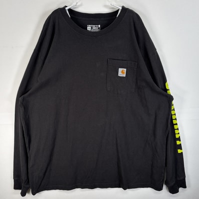 古着 カーハート Carhartt 長袖Tシャツ ワンポイント ロゴ 袖 ラバープリント 大きいサイズ XL ブラック メンズ