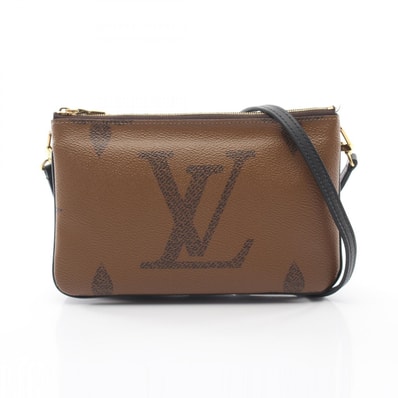 ルイ・ヴィトン LOUIS VUITTON ポシェット ドゥーブル ジップ ショルダーバッグ バッグ PVCコーティングキャンバス レザー モノグラム・ジャイアントリバース ベージュ レディース ブラウン系 / ベージュ系 M69203 【中古】