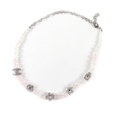 極美品 シャネル ネックレス ホワイト ピンク レディース B25P