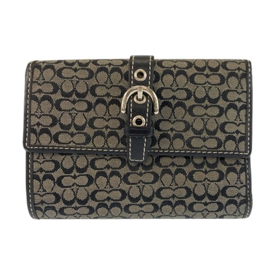 COACH コーチ ミニシグネチャー ブラック 黒 グレー シルバー金具 キャンバス 折財布 コンパクトウォレット 600290 【中古】