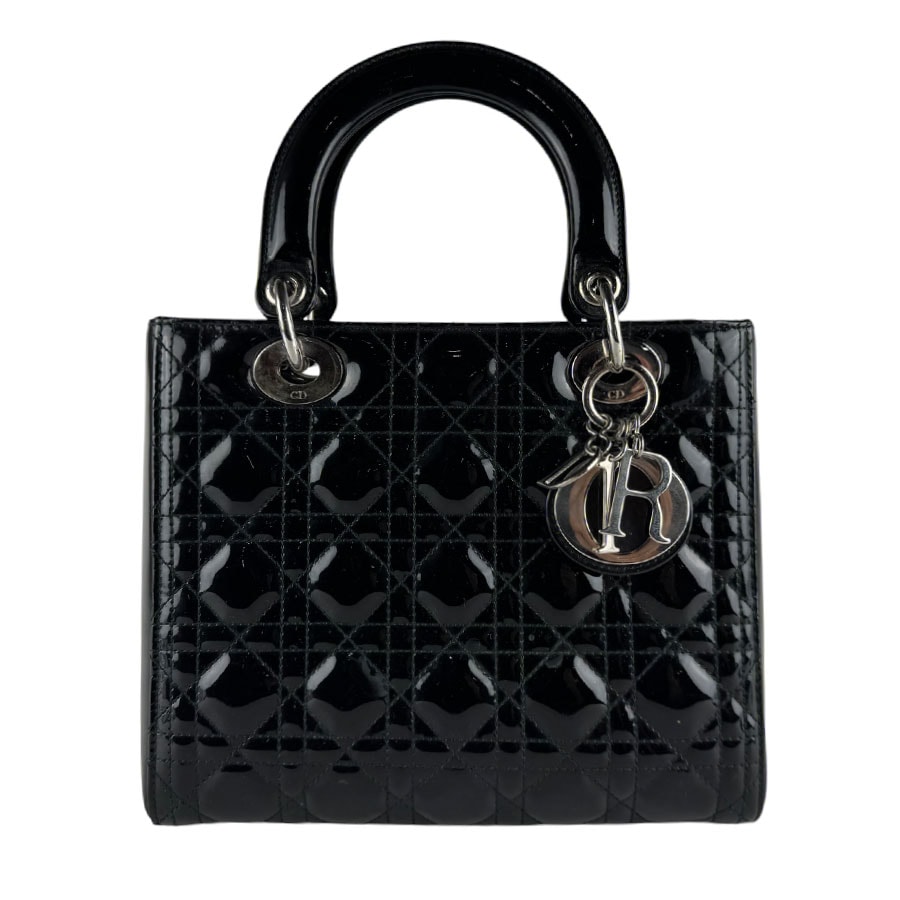 クリスチャンディオール Christian Dior ハンドバッグ ショルダーバッグ レディ ディオール パテントレザー ブラック シルバー レディース【中古】 z10511