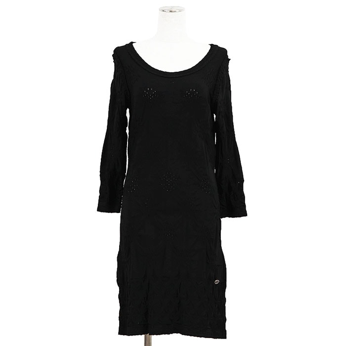 【美品】CHANEL シャネル ワンピース カットワーク サイズ 36 レディース P40325 COCOマーク ロゴ チャーム ロングスリーブ 長袖 ドレス ブラック 黒 イタリア製 カール・ラガーフェルド期