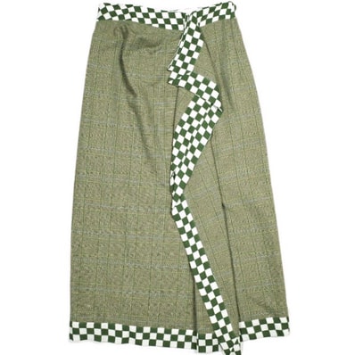 新品 DRIES VAN NOTEN ドリスヴァンノッテン 24SS SOLE 8227 W.W.SKIRT チェッカーフリルスカート 241-010830-8227-976 34 DESB 定価159,500円 ボトムス g25002