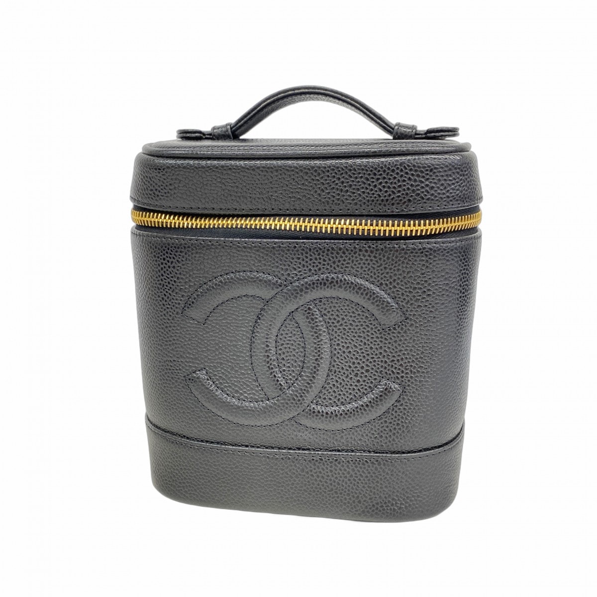 【6da0396-k】シャネル バニティバッグ キャビアスキン ブラック ゴールド金具【中古】レディース