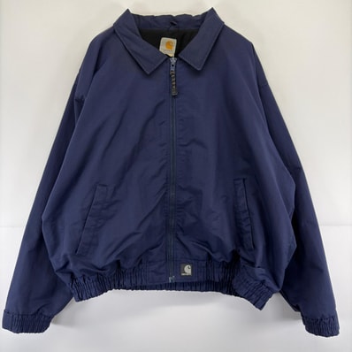 古着 カーハート Carhartt ジャケット ワンポイント ロゴ ナイロン フルジップ ワーク 作業着 ネイビー メンズ