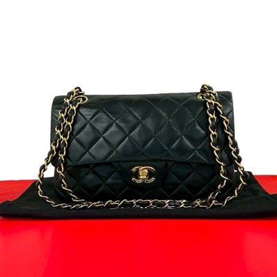 CHANEL シャネル マトラッセ ココマーク ダブルフラップ ラムスキン ショルダーバッグ ブラック
30575