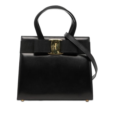 サルヴァトーレフェラガモ ヴァラリボン ハンドバッグ ショルダーバッグ 2WAY BA214178 ブラック レザー レディース Salvatore Ferragamo 【中古】